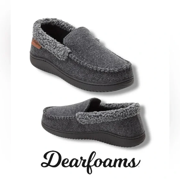 Dearfoams Slippers Memory Foam Herringbone Sherpa Mens Size 13-14 XL - Picture 1 of 6